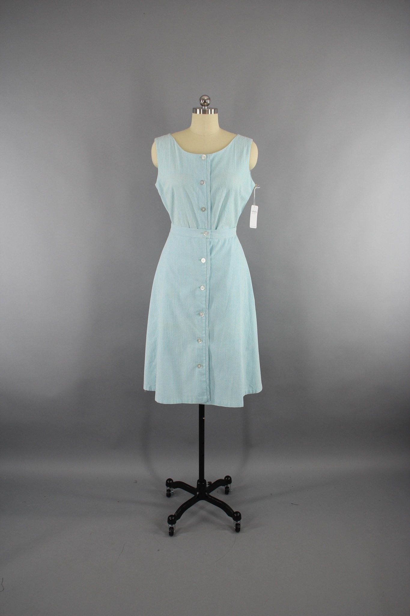 1960s - 1970s Vintage Lane Bryant Romper & Skirt Set in Blue Seersucker Stripes - ThisBlueBird