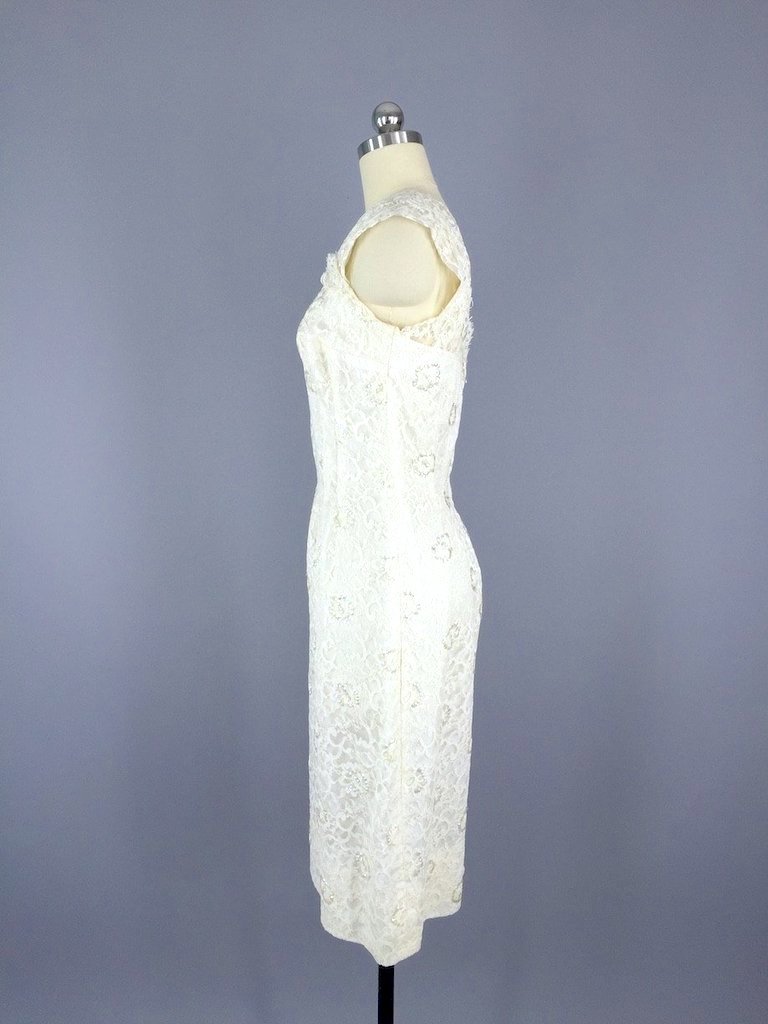 1960s Vintage White Lace Cocktail Dress-ThisBlueBird