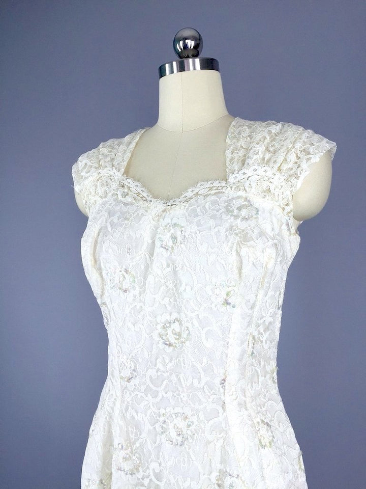 1960s Vintage White Lace Cocktail Dress-ThisBlueBird