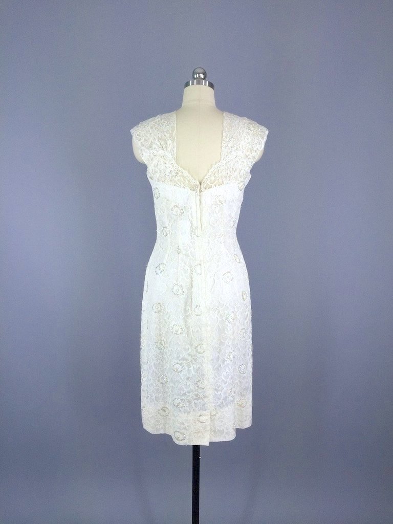 1960s Vintage White Lace Cocktail Dress-ThisBlueBird