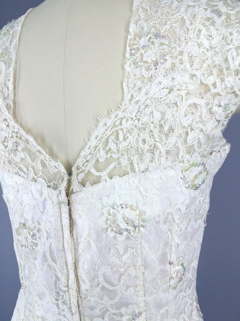 1960s Vintage White Lace Cocktail Dress-ThisBlueBird