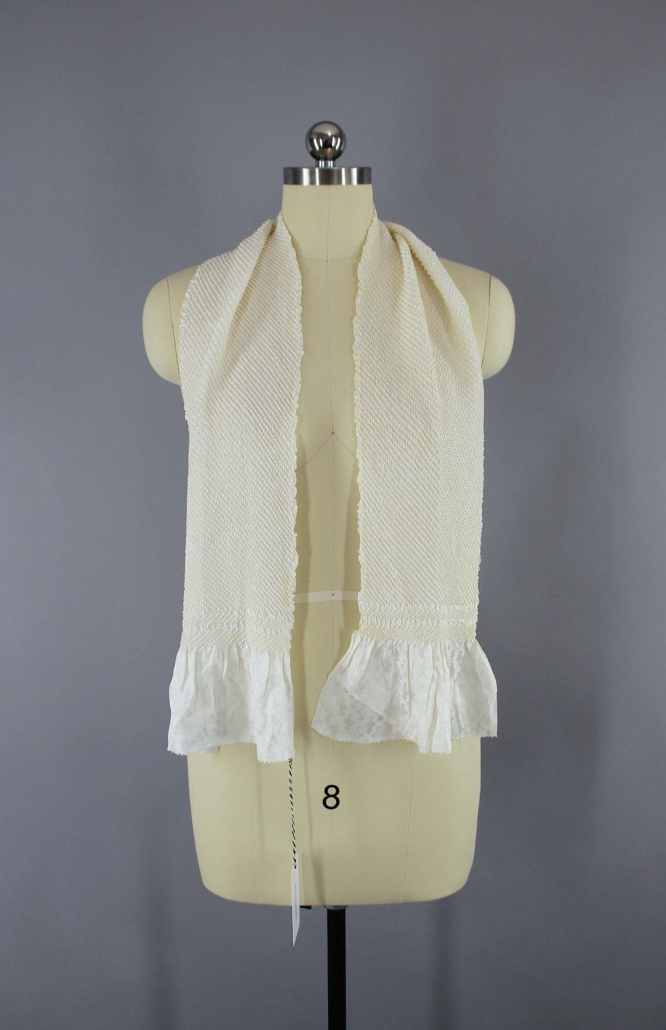 1960s Silk Kimono Obiage Scarf / Ivory White Shibori - ThisBlueBird