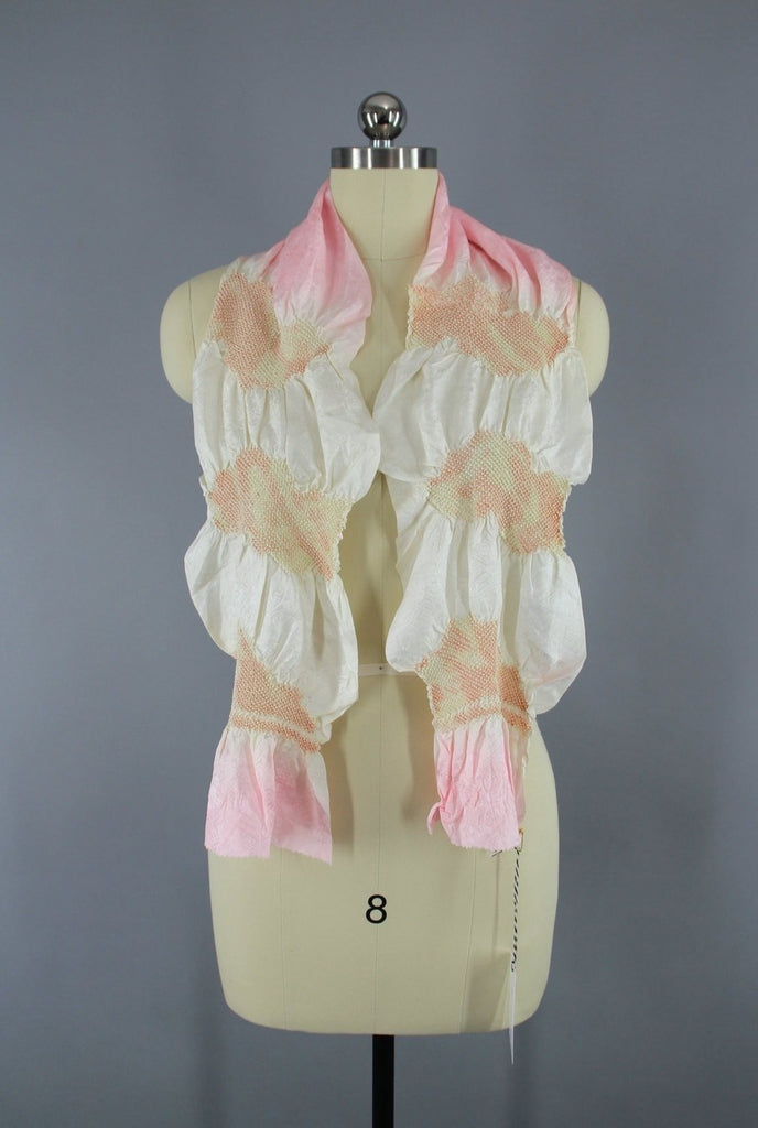 1960s Silk Kimono Obiage Scarf / Pastel Pink Ombre Shibori - ThisBlueBird