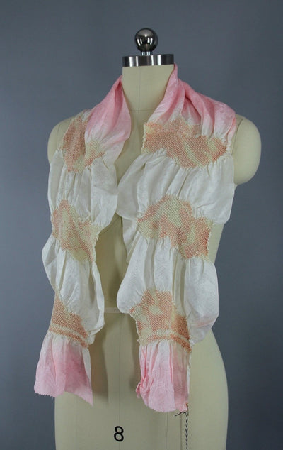 1960s Silk Kimono Obiage Scarf / Pastel Pink Ombre Shibori - ThisBlueBird