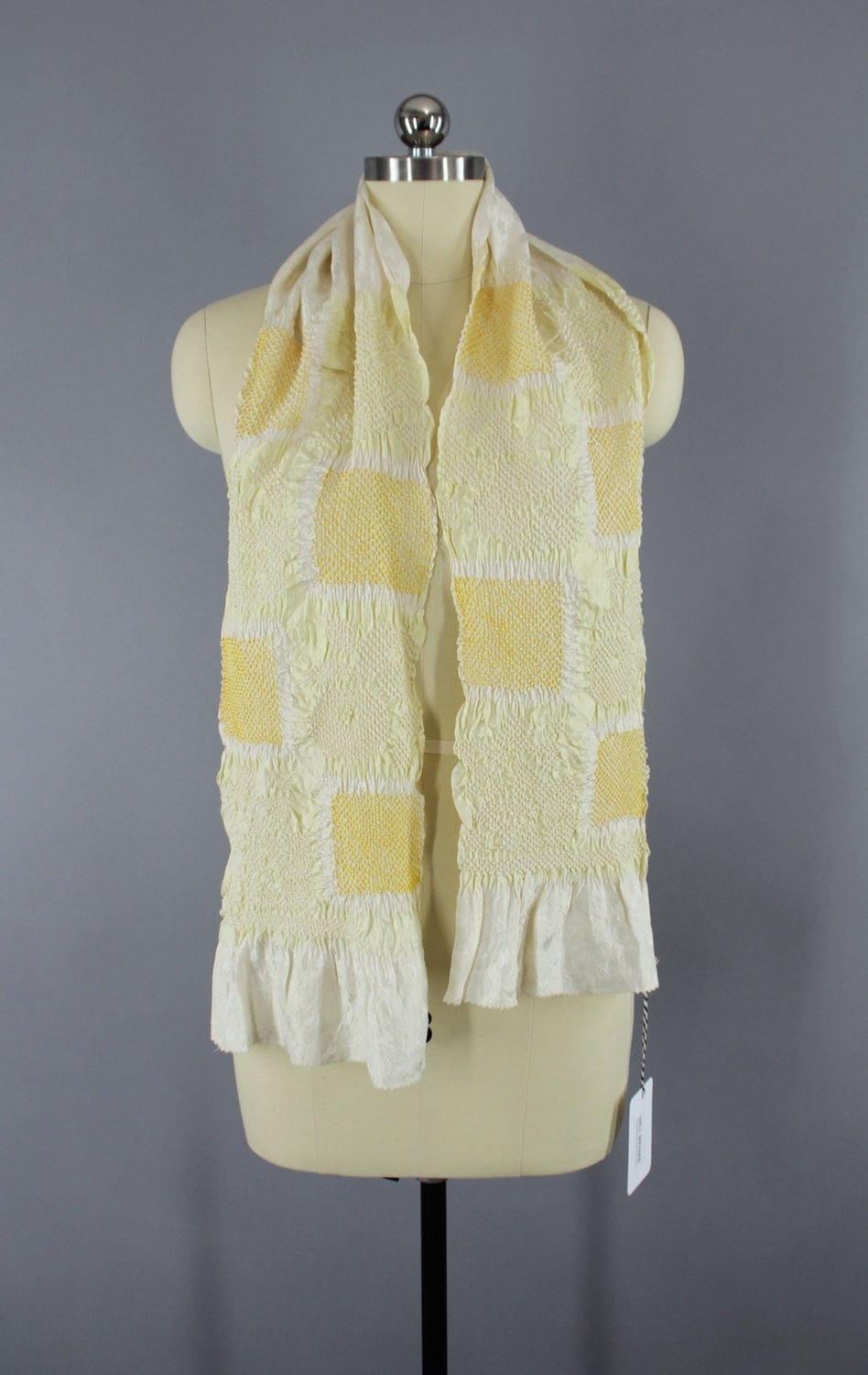 1960s Silk Kimono Obiage Scarf / Pastel Yellow Shibori - ThisBlueBird