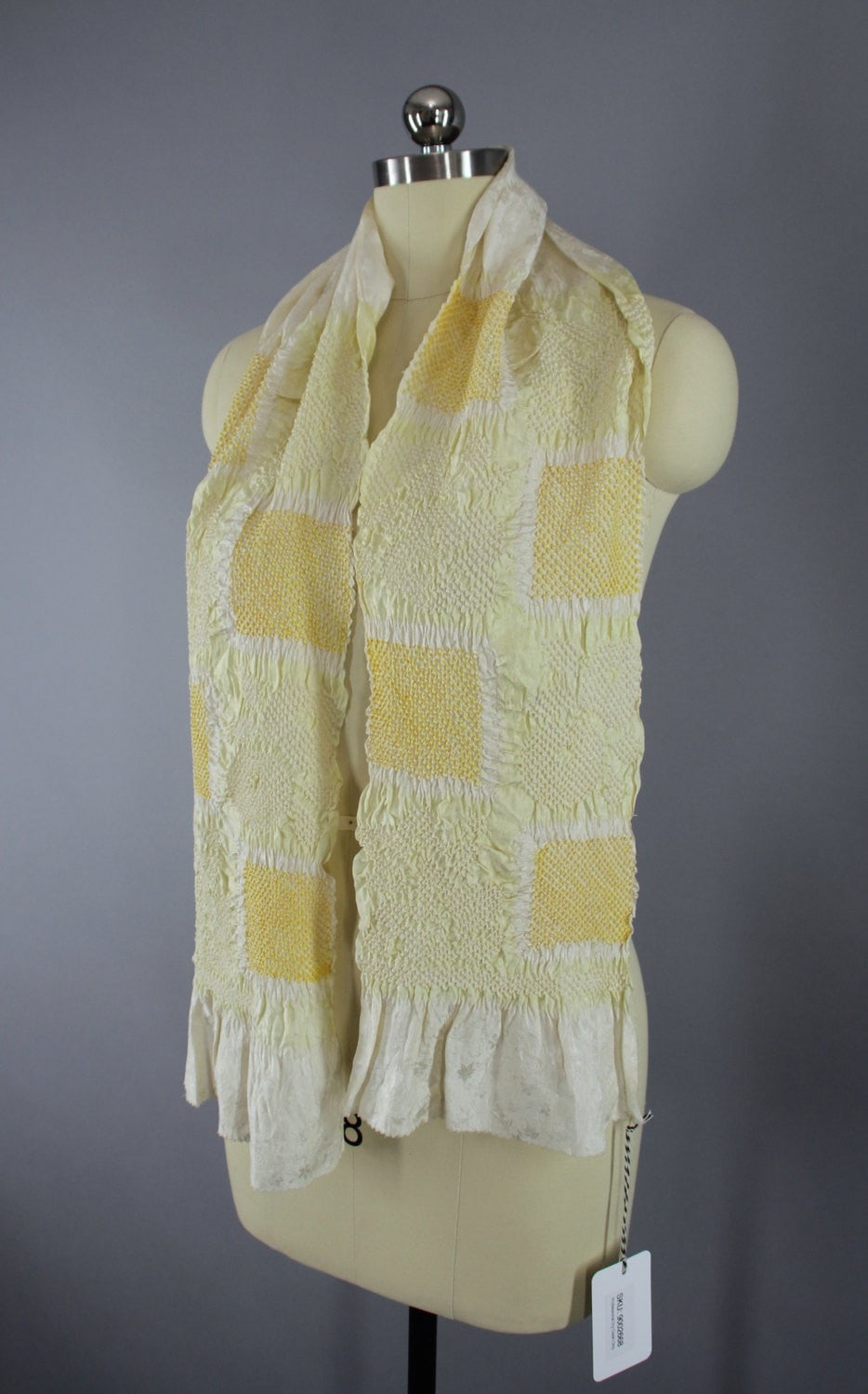 1960s Silk Kimono Obiage Scarf / Pastel Yellow Shibori - ThisBlueBird
