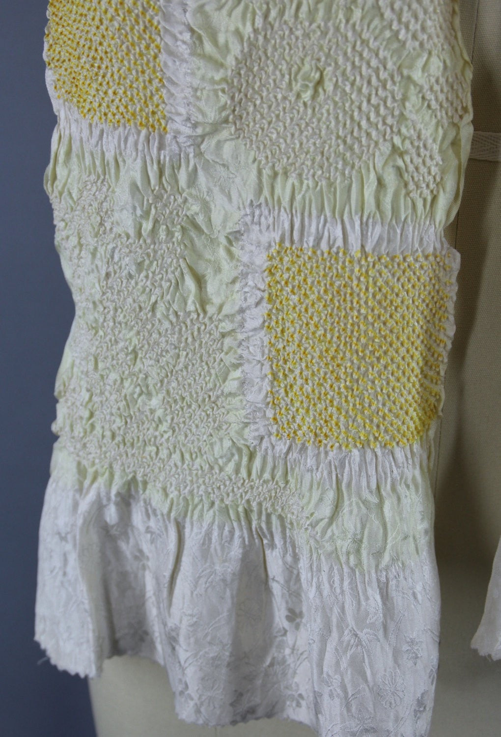 1960s Silk Kimono Obiage Scarf / Pastel Yellow Shibori - ThisBlueBird