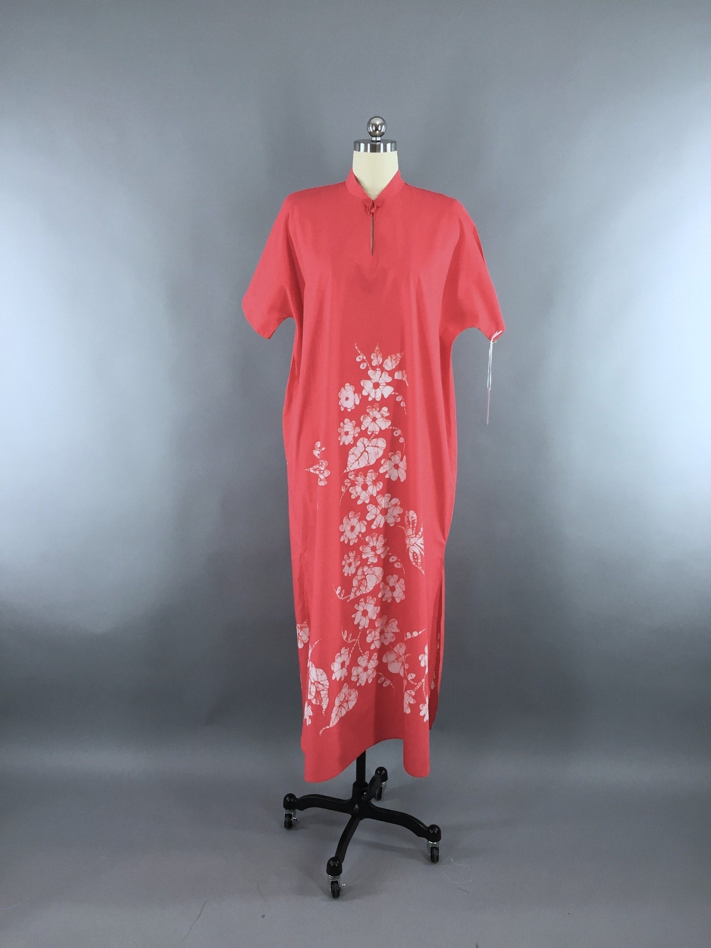 1960s Vintage Bette of Jamaica Pink Butterfly Batik Caftan Dress - ThisBlueBird