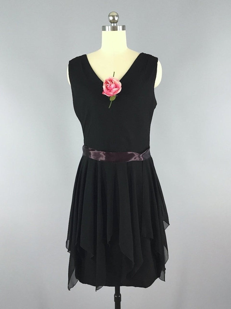 1960s Vintage Black Chiffon Cocktail Dress - ThisBlueBird