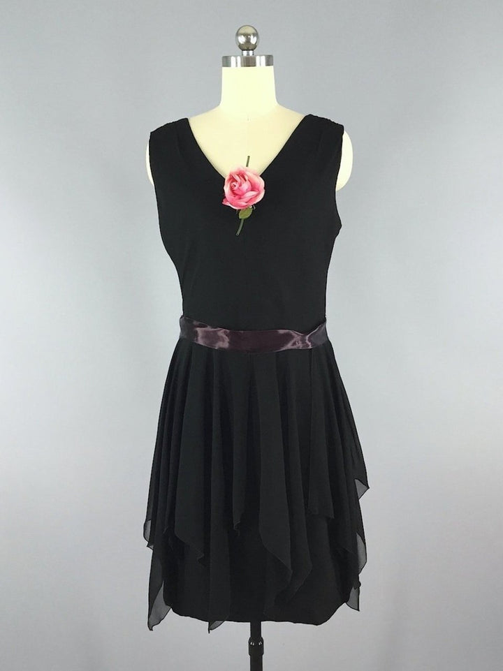 1960s Vintage Black Chiffon Cocktail Dress - ThisBlueBird