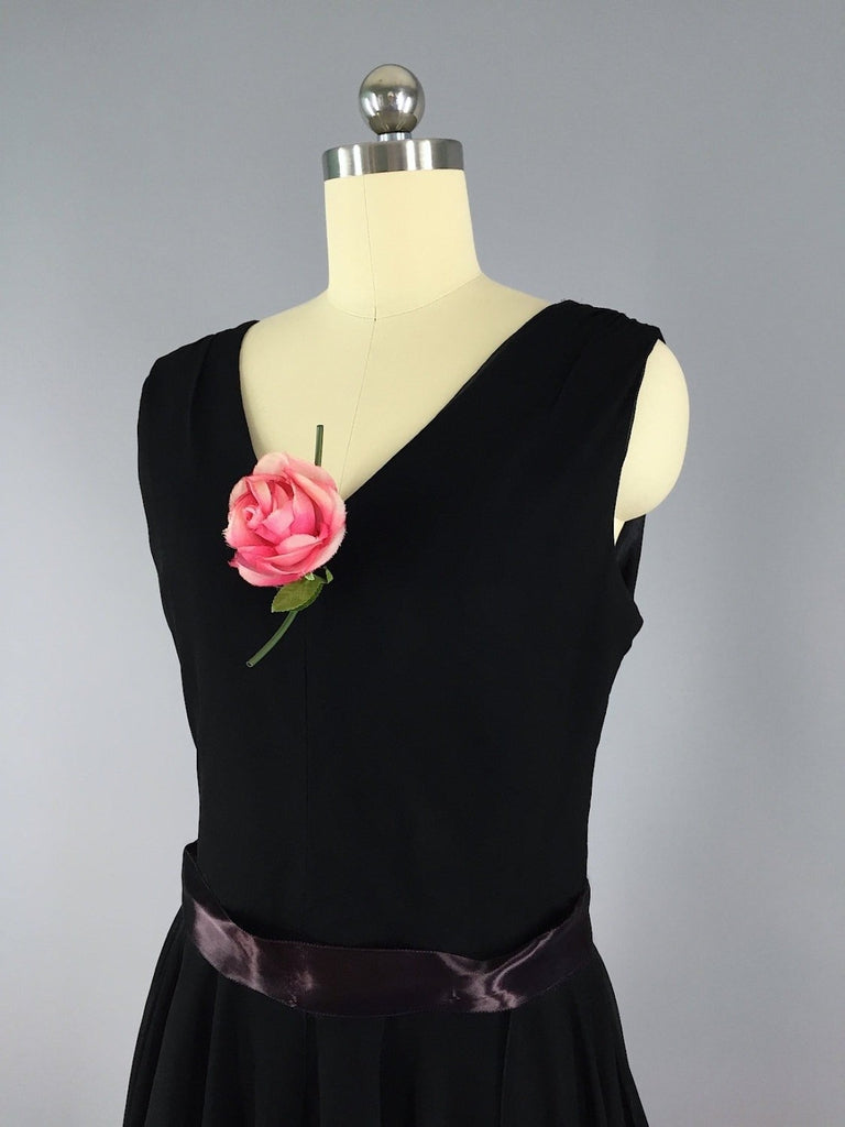 1960s Vintage Black Chiffon Cocktail Dress - ThisBlueBird
