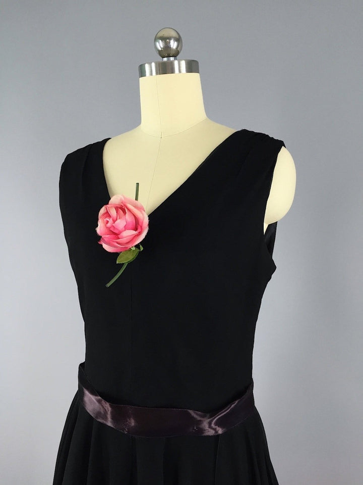 1960s Vintage Black Chiffon Cocktail Dress - ThisBlueBird