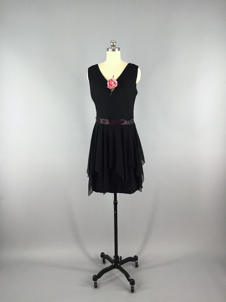 1960s Vintage Black Chiffon Cocktail Dress - ThisBlueBird