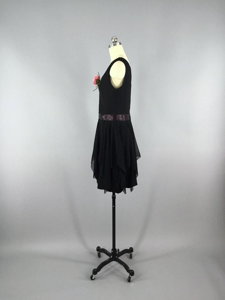 1960s Vintage Black Chiffon Cocktail Dress - ThisBlueBird