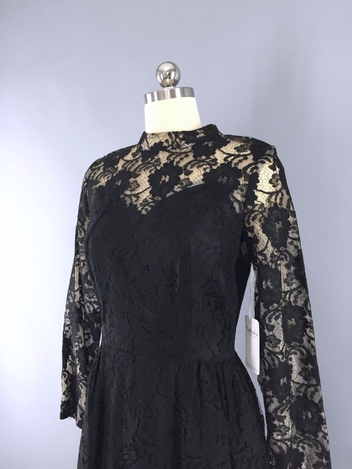 1960s Vintage Black Lace Illusion Cocktail Dress - ThisBlueBird