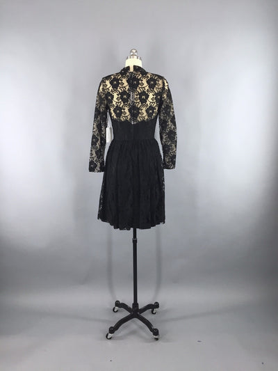 1960s Vintage Black Lace Illusion Cocktail Dress - ThisBlueBird
