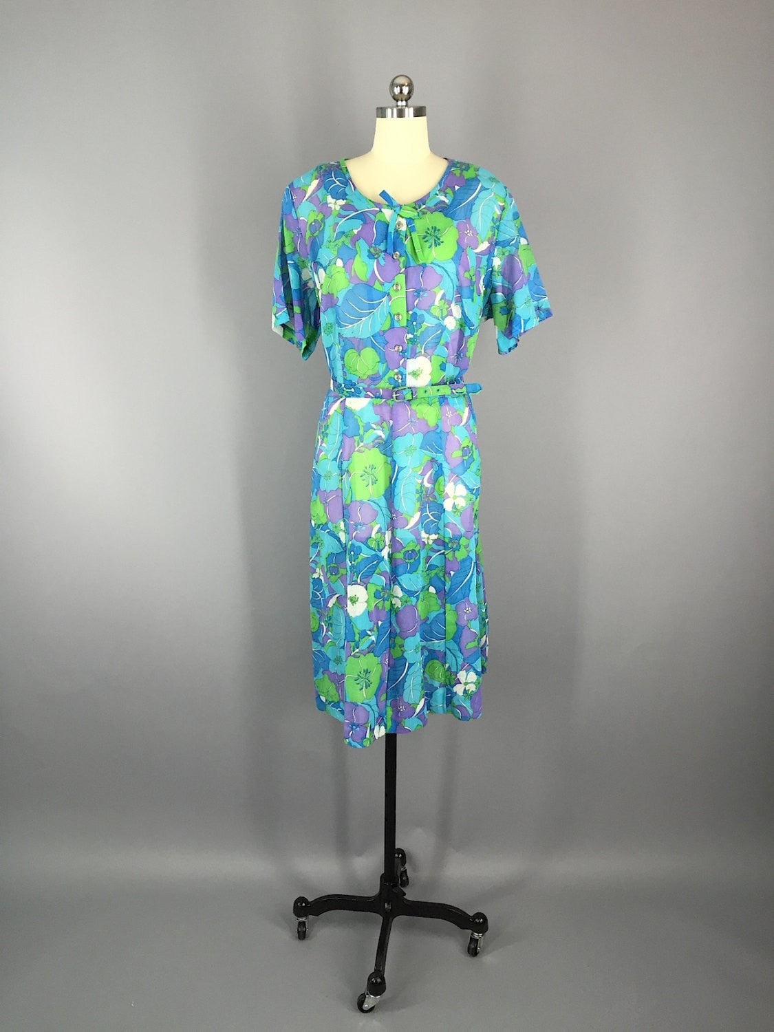 1960s Vintage Blue Mod Floral Print Dress and Jacket Set - ThisBlueBird