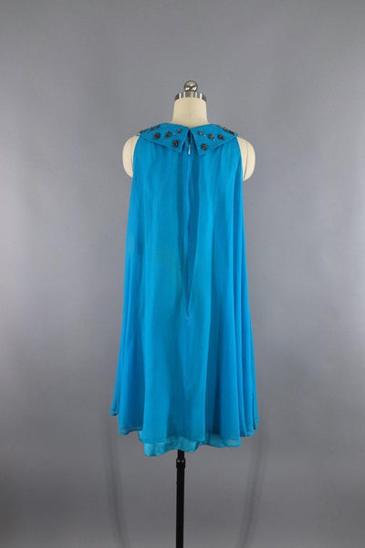 1960s Vintage Chiffon Party Dress / Turquoise Blue - ThisBlueBird