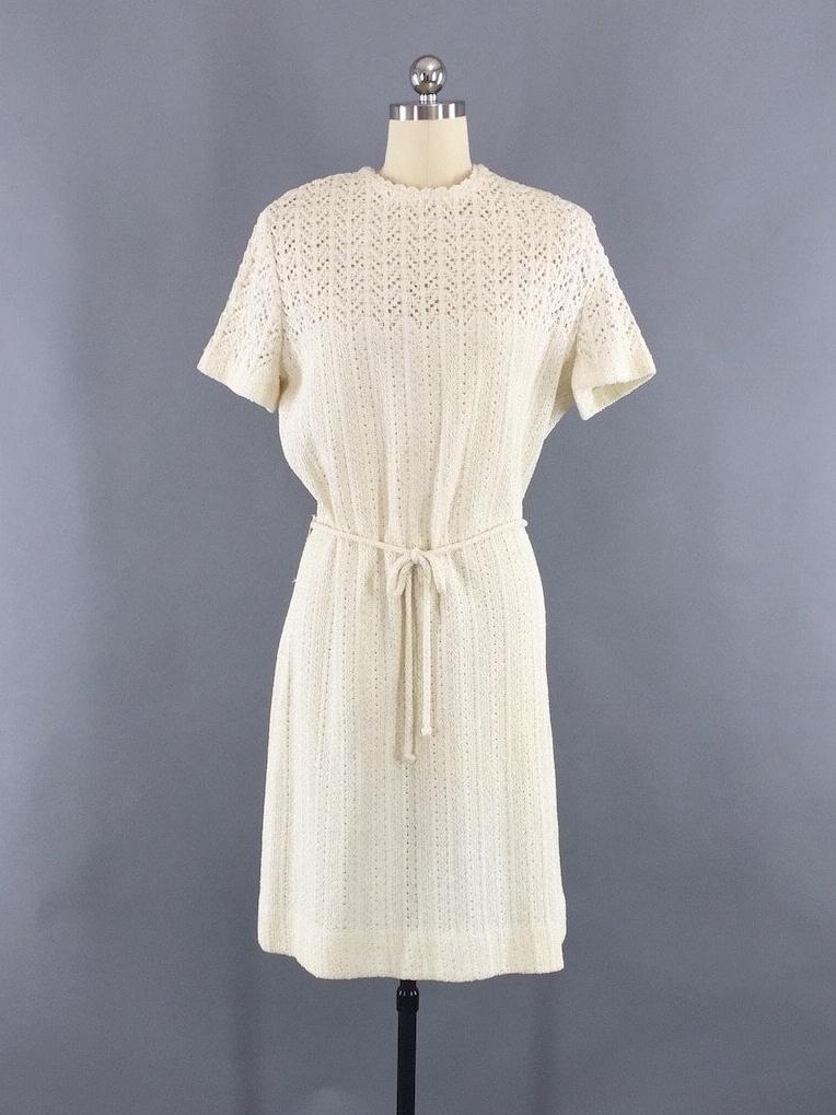 1960s Vintage Dalton Crocheted White Sweater Dress – ThisBlueBird