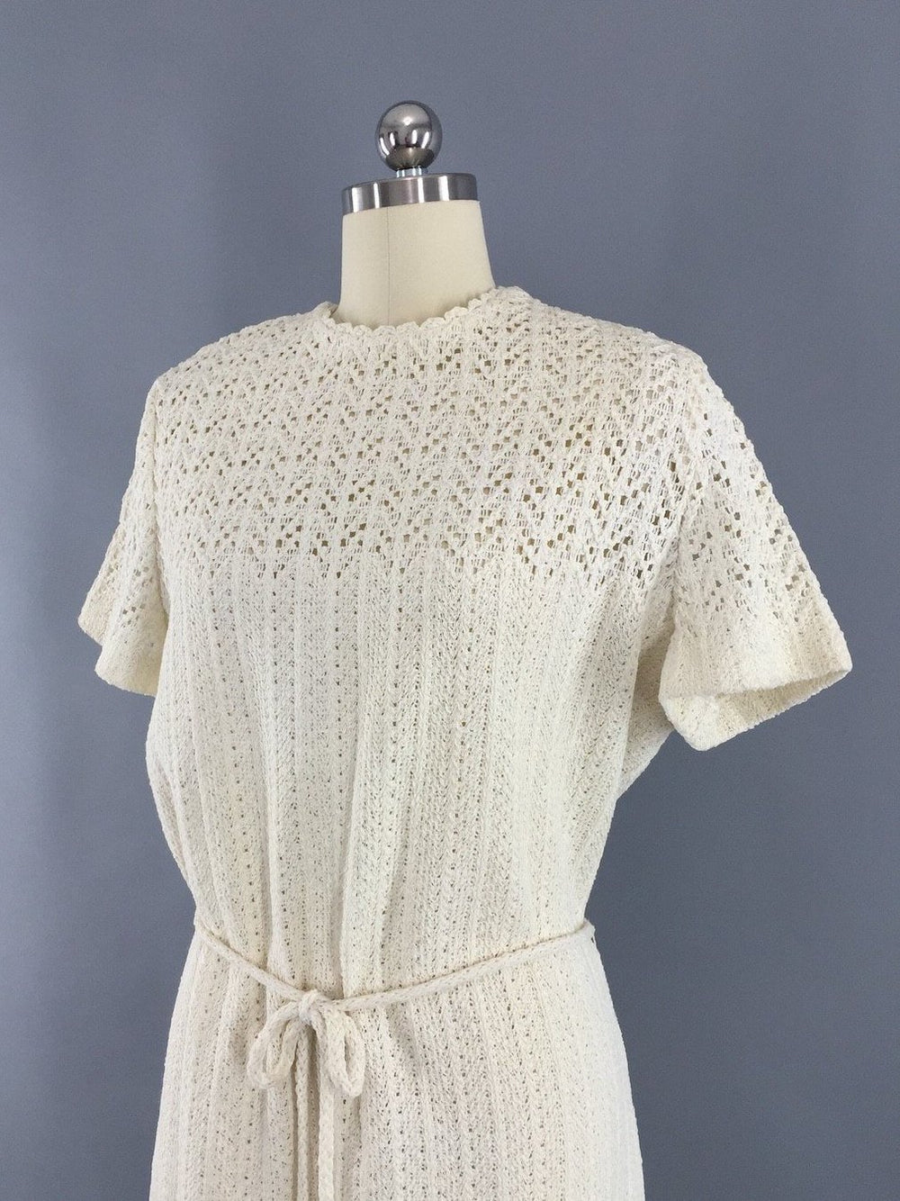 1960s Vintage Dalton Crocheted White Sweater Dress - ThisBlueBird