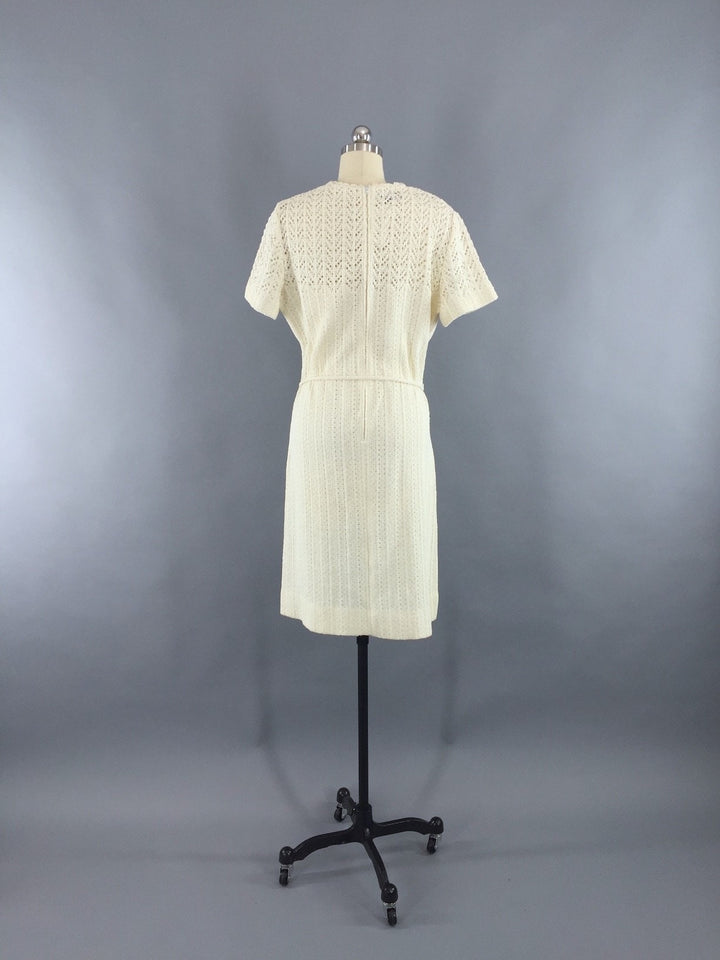1960s Vintage Dalton Crocheted White Sweater Dress - ThisBlueBird