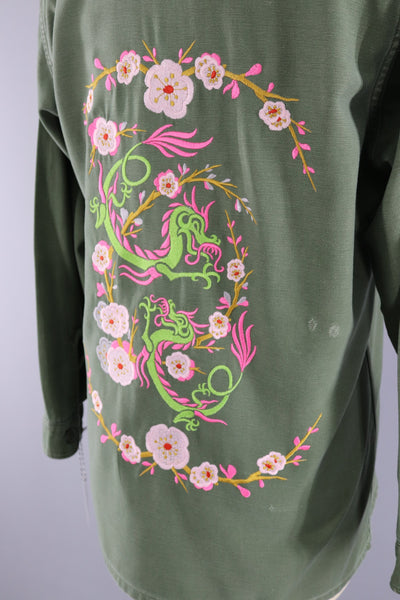 1960s Vintage Embroidered NEON Dragon Camo Shirt Jacket - ThisBlueBird