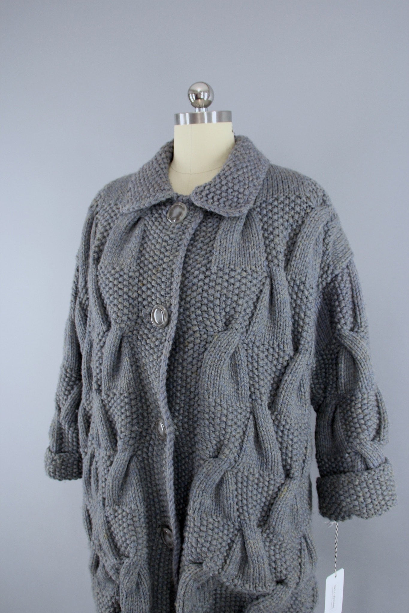 1960s Vintage Grey Wool Cardigan Sweater Knitted Coat - ThisBlueBird