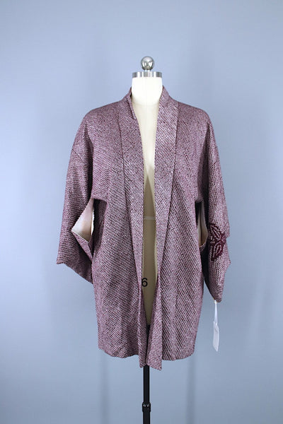 1960s Vintage Haori Kimono Jacket / Purple Dyed Shibori - ThisBlueBird