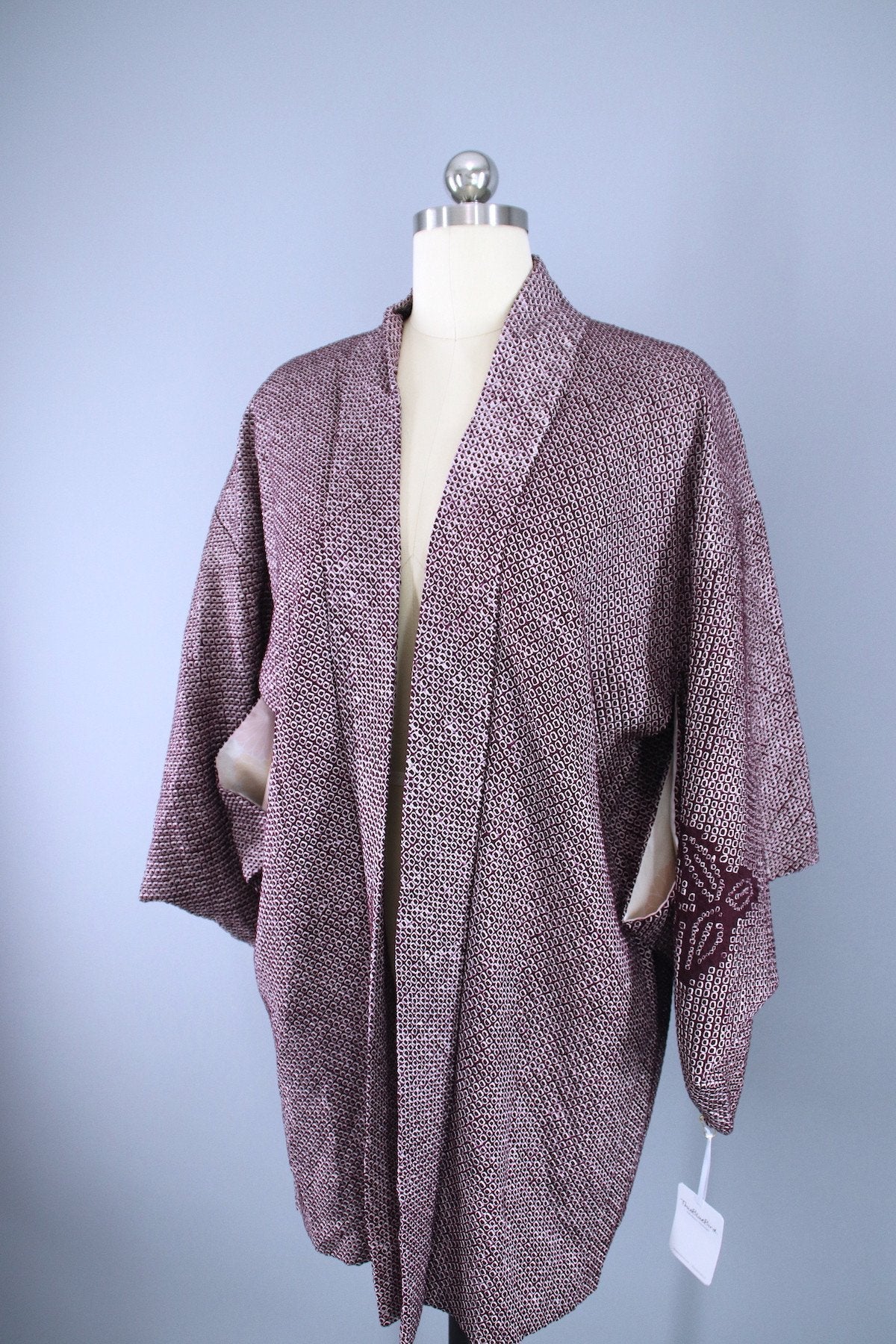 1960s Vintage Haori Kimono Jacket / Purple Dyed Shibori - ThisBlueBird