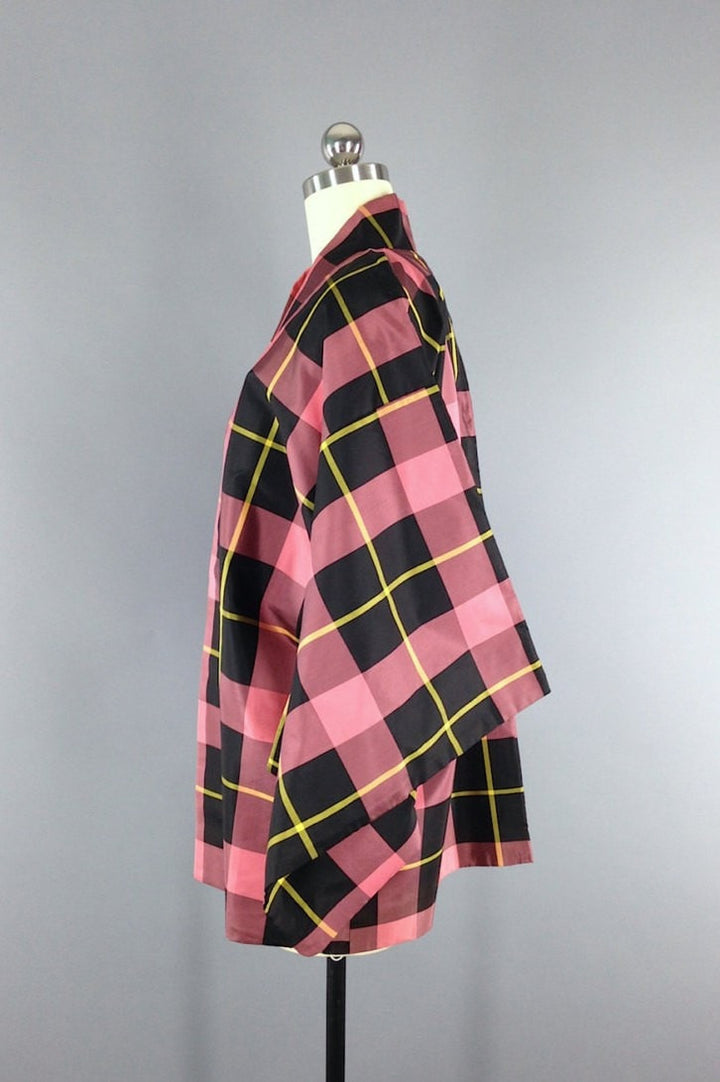 1960s Vintage Haori / Pink Plaid - ThisBlueBird