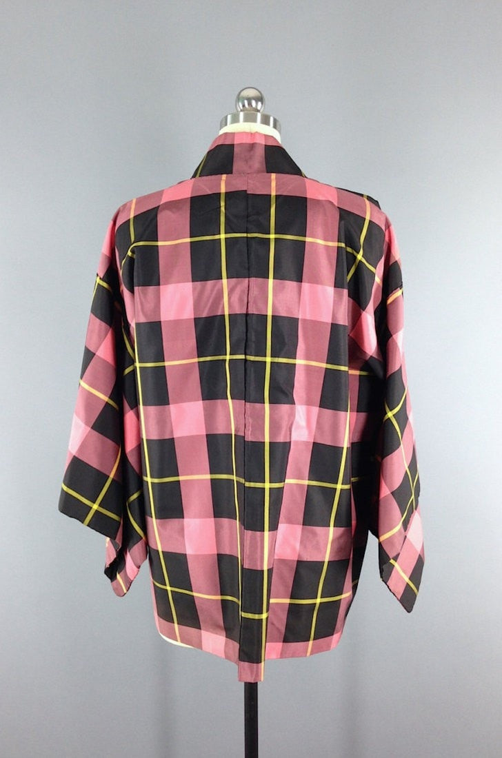 1960s Vintage Haori / Pink Plaid - ThisBlueBird