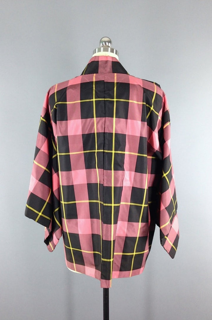 1960s Vintage Haori / Pink Plaid - ThisBlueBird