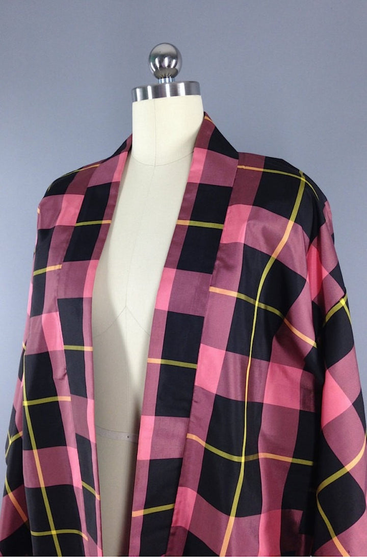 1960s Vintage Haori / Pink Plaid - ThisBlueBird
