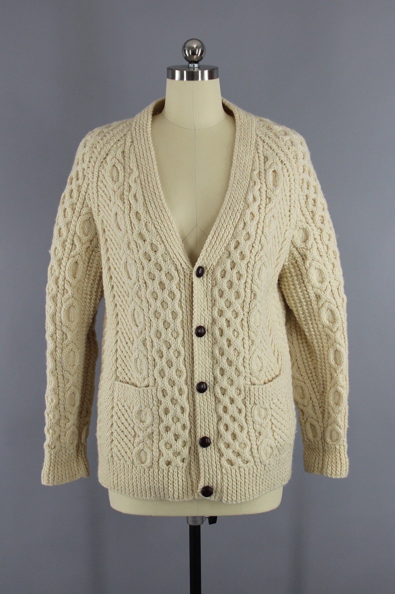 1960s Vintage Irish Wool Cardigan / Alana Dublin / Fisherman's Sweater - ThisBlueBird
