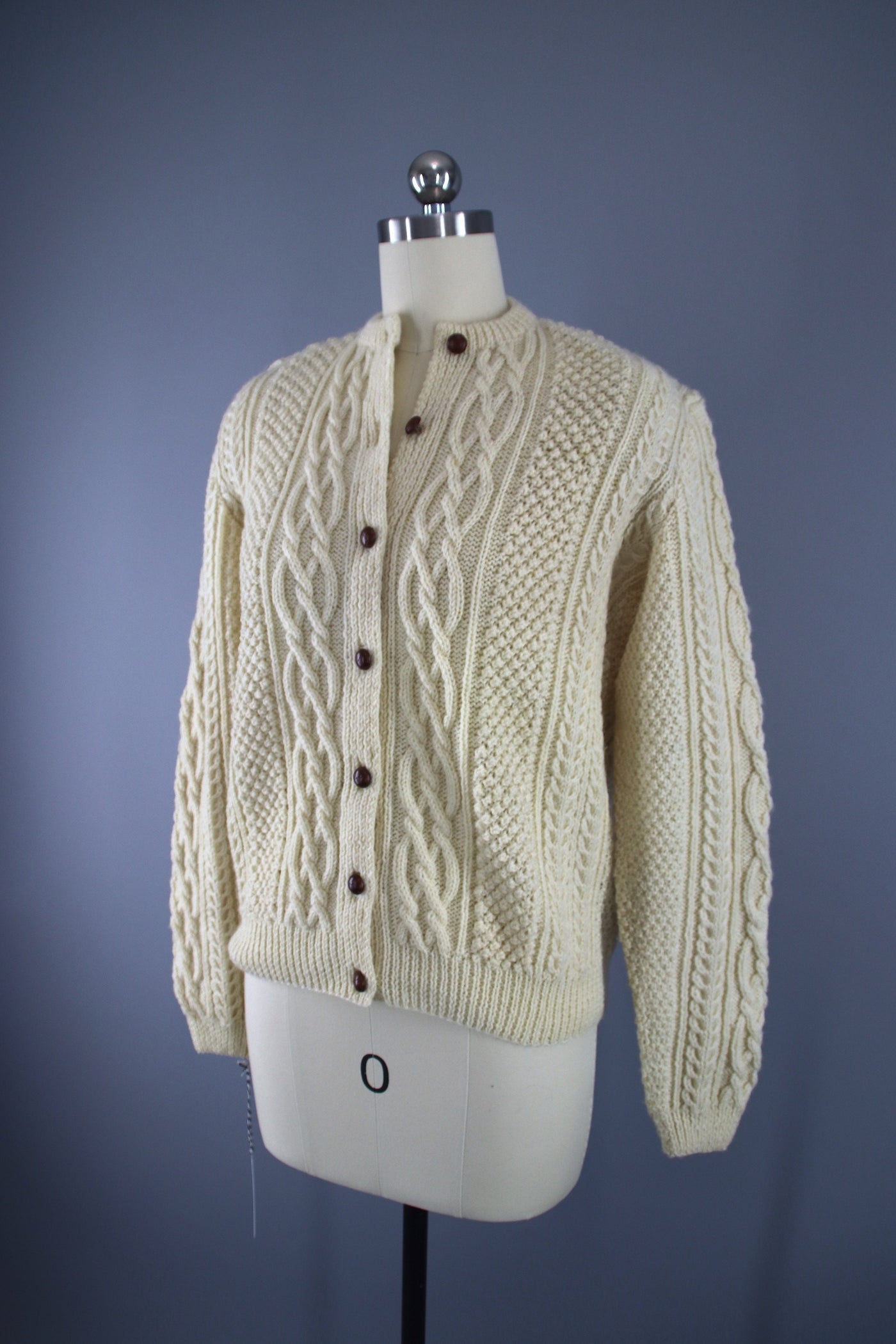 1960s Vintage Irish Wool Cardigan Sweater / Ivory - ThisBlueBird