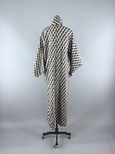 1960s Vintage Kimono Robe / Abstract Black and White - ThisBlueBird
