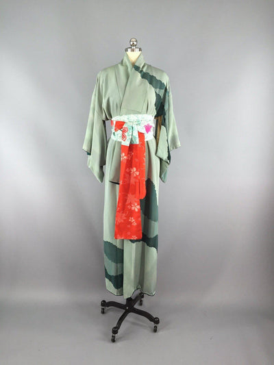 1960s Vintage Kimono Robe / Abstract Green - ThisBlueBird