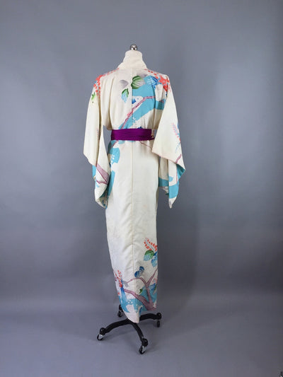 1960s Vintage Kimono Robe / Aqua Floral - ThisBlueBird
