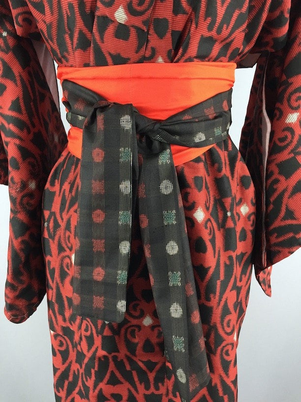 1960s Vintage Kimono Robe / Red & Black - ThisBlueBird