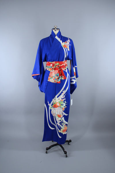 1960s Vintage Kimono Robe / Royal Blue Floral - ThisBlueBird