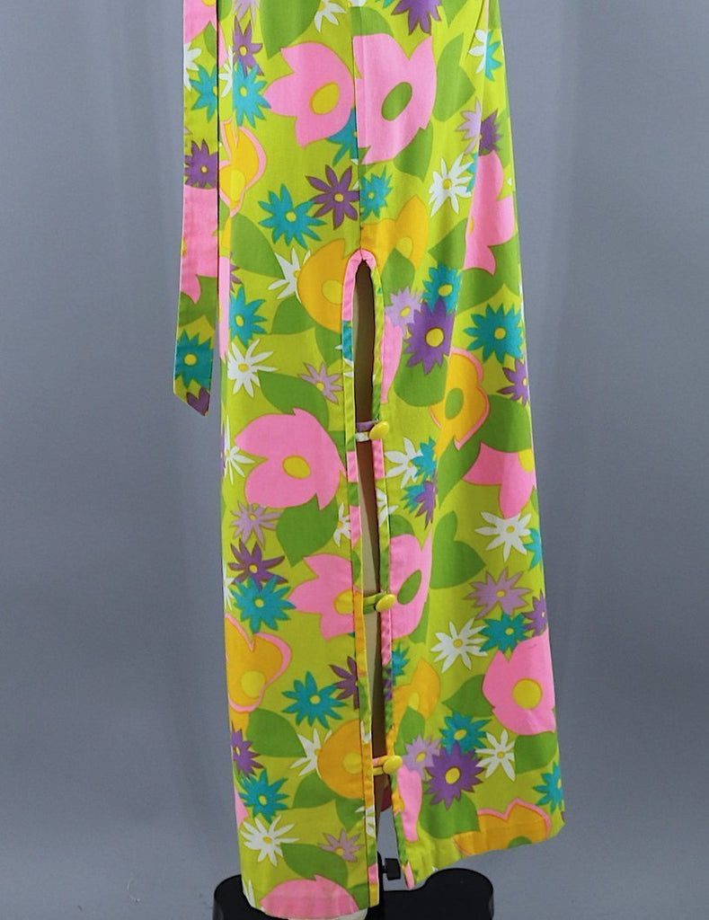 1960s Vintage LANZ Jumpsuit Romper / Yellow Green Mod Floral / XXS - ThisBlueBird