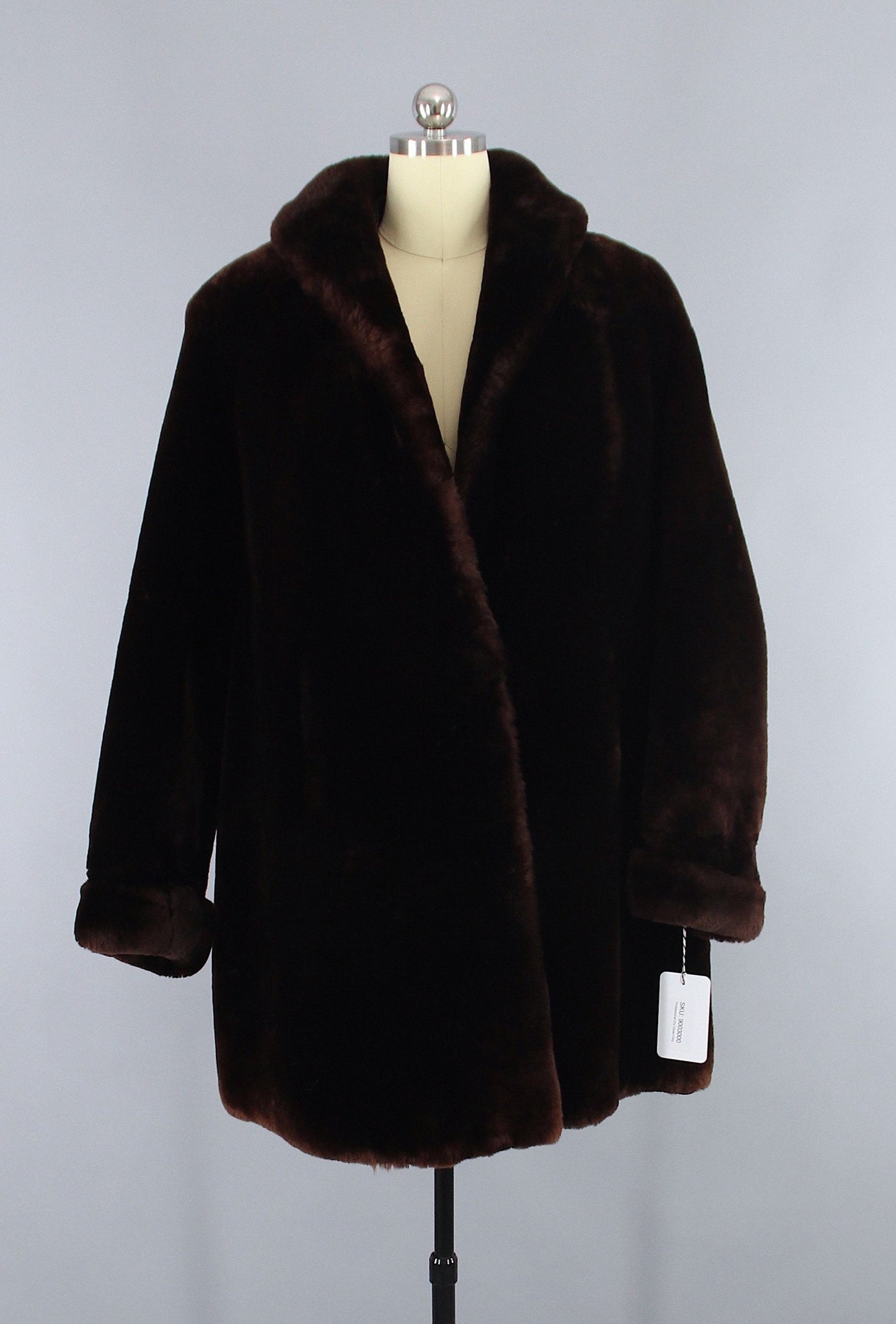 1960s Vintage Long Mouton Lamb Fur Coat / Chocolate Brown - ThisBlueBird
