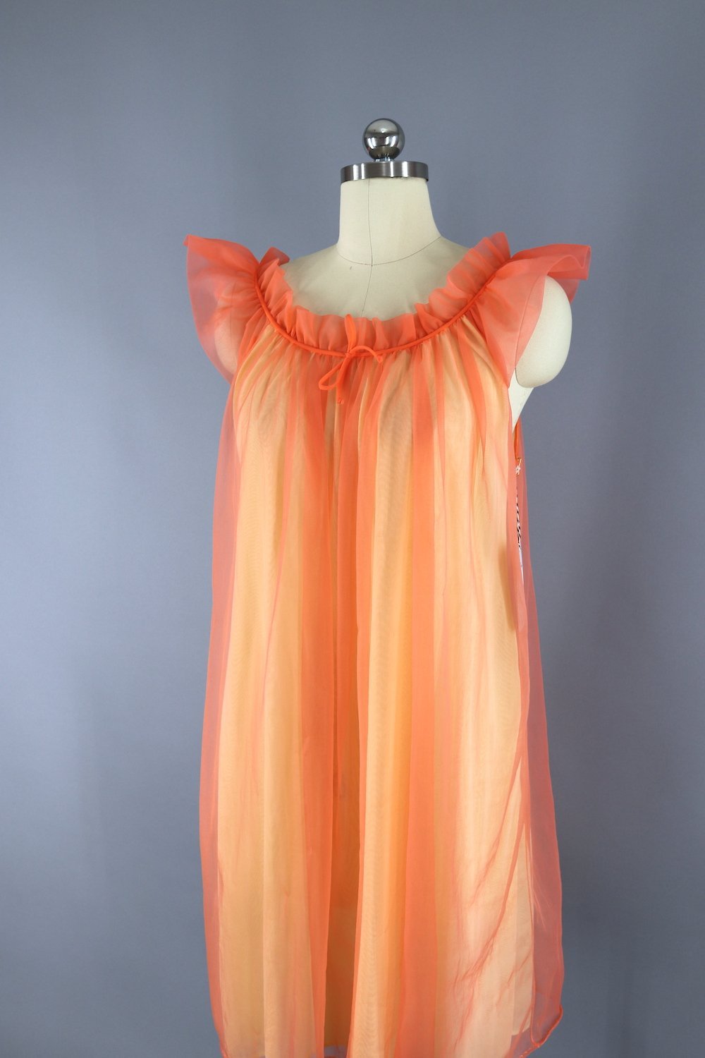1960s Vintage Orange Chiffon Nightie Nightgown - ThisBlueBird
