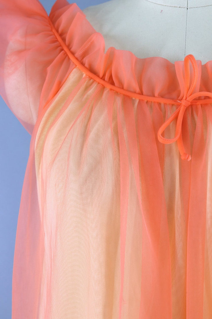 1960s Vintage Orange Chiffon Nightie Nightgown - ThisBlueBird