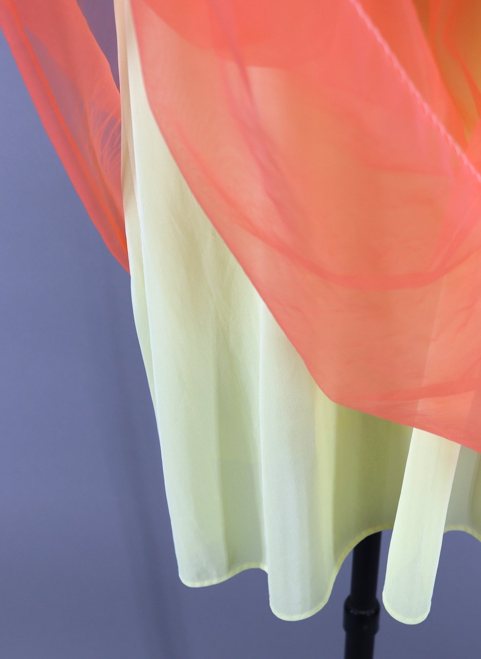 1960s Vintage Orange Chiffon Nightie Nightgown - ThisBlueBird