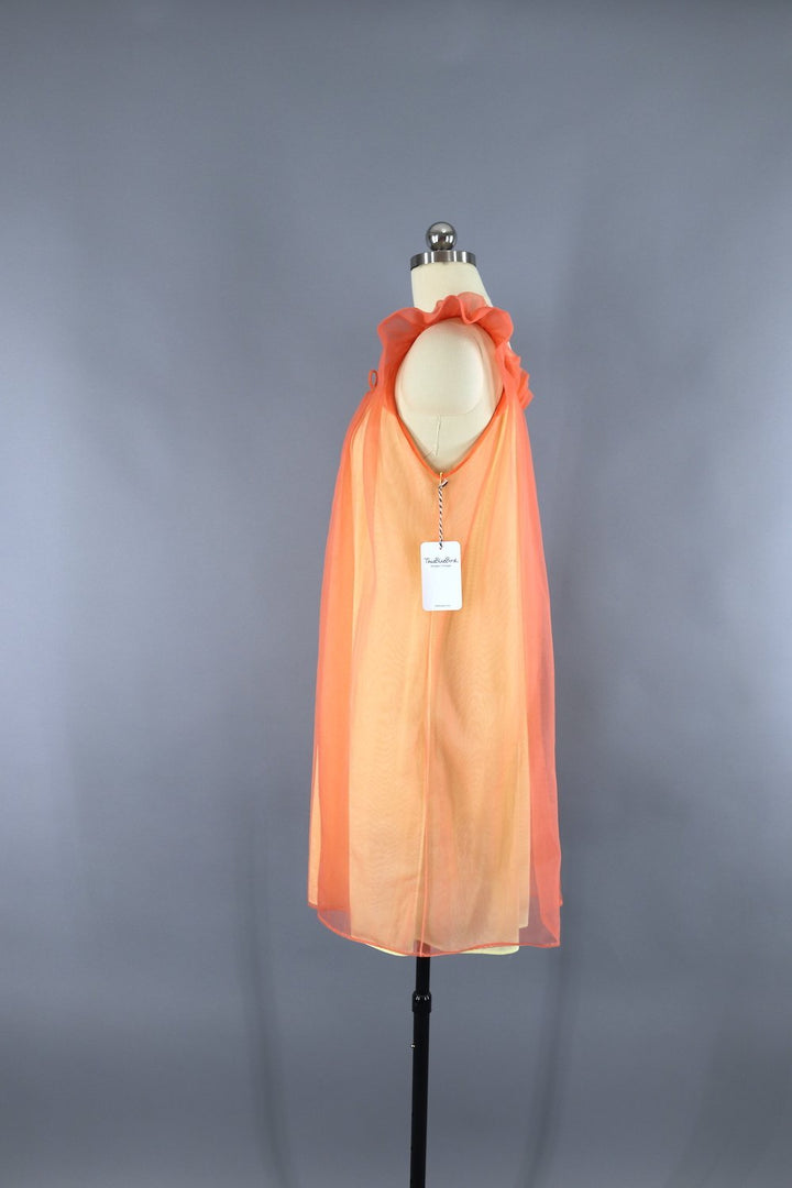 1960s Vintage Orange Chiffon Nightie Nightgown - ThisBlueBird