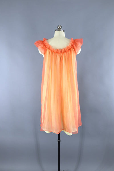 1960s Vintage Orange Chiffon Nightie Nightgown - ThisBlueBird