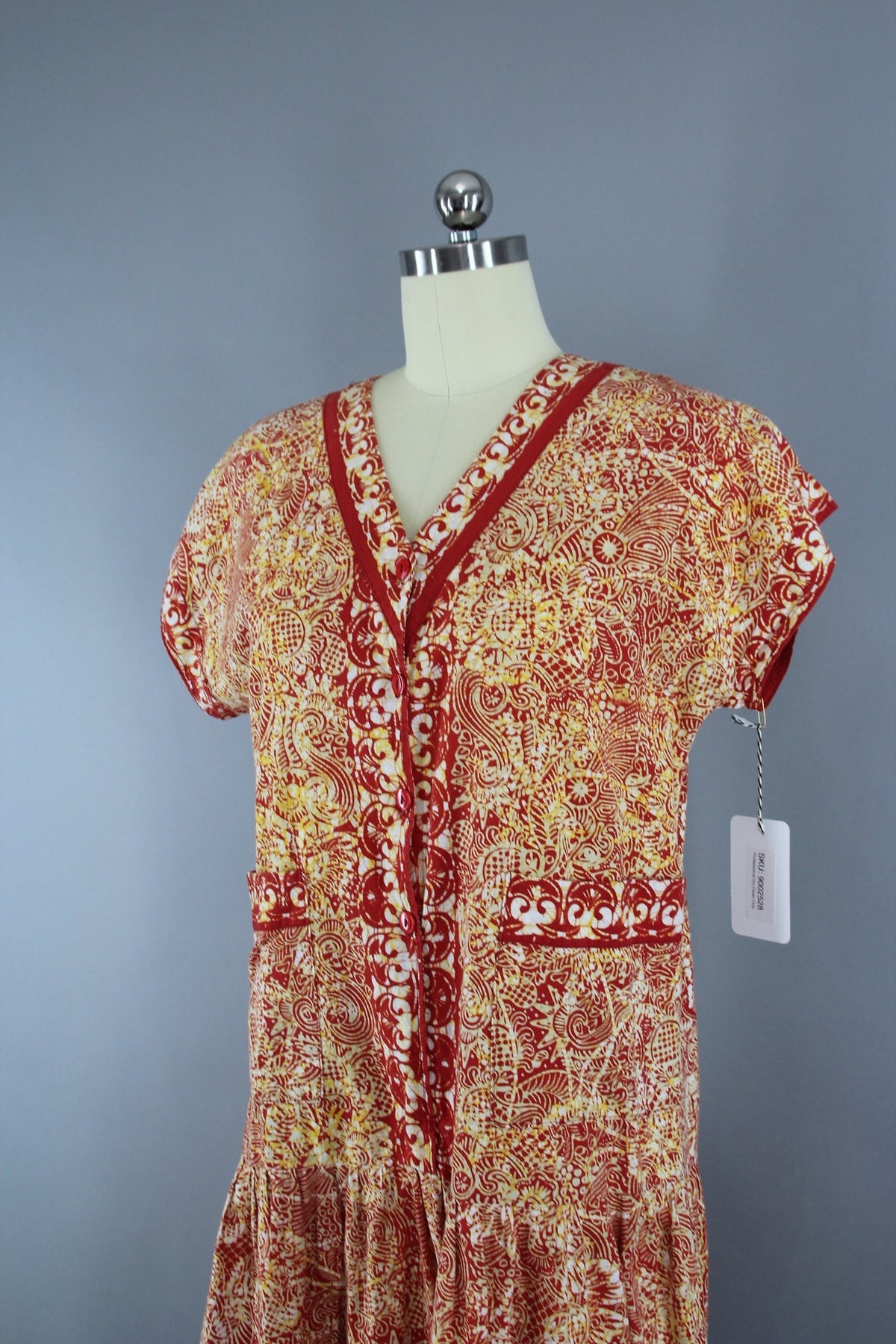 1960s Vintage Orange Red Batik Drop Waist Cotton Day Dress – ThisBlueBird