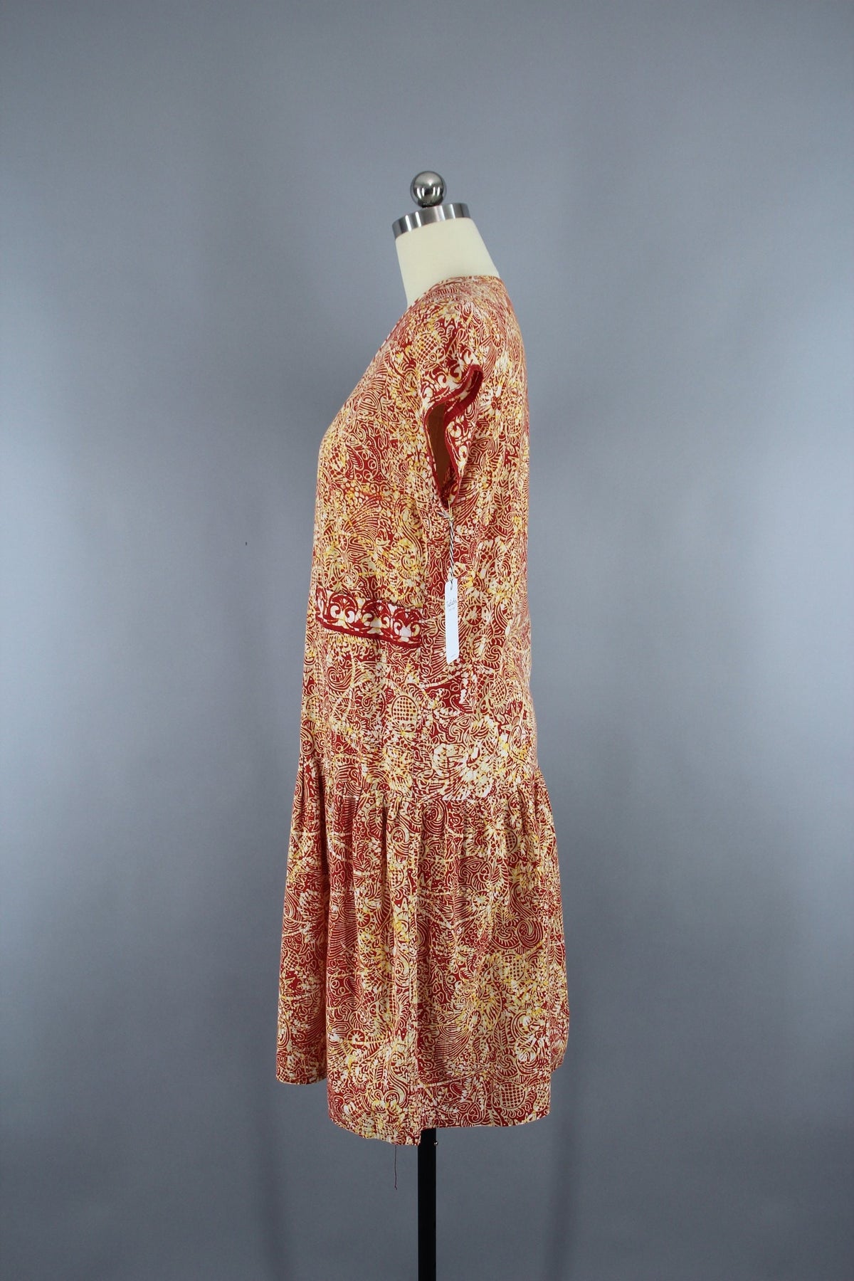 1960s Vintage Orange Red Batik Drop Waist Cotton Day Dress – ThisBlueBird