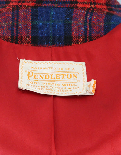 1960s Vintage Pendleton Wool Coat / Red & Blue Tartan Plaid - ThisBlueBird